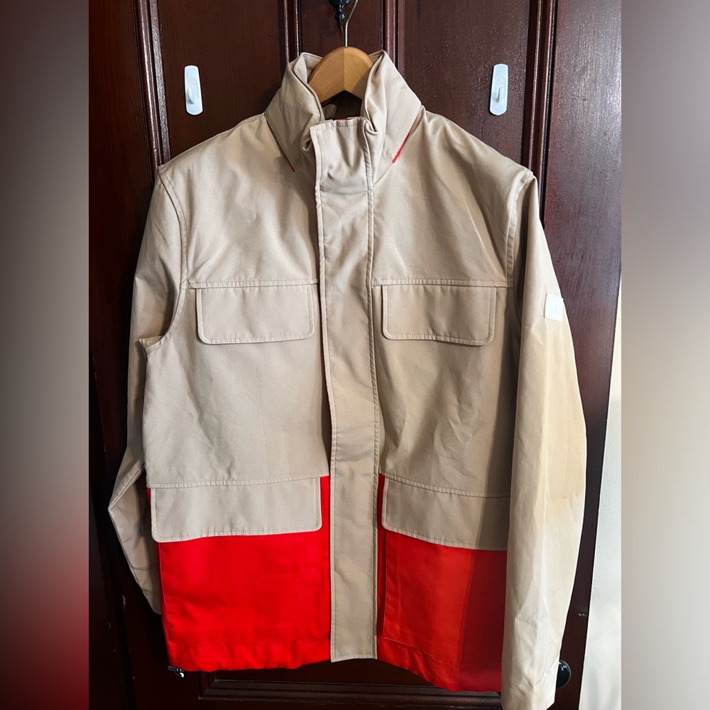 Hilfiger jacket. Tan & red. Size men’s small.